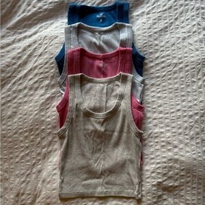 Set of 4 Ribbed Hollister Tank Tops in Blue, Pink, and Gray